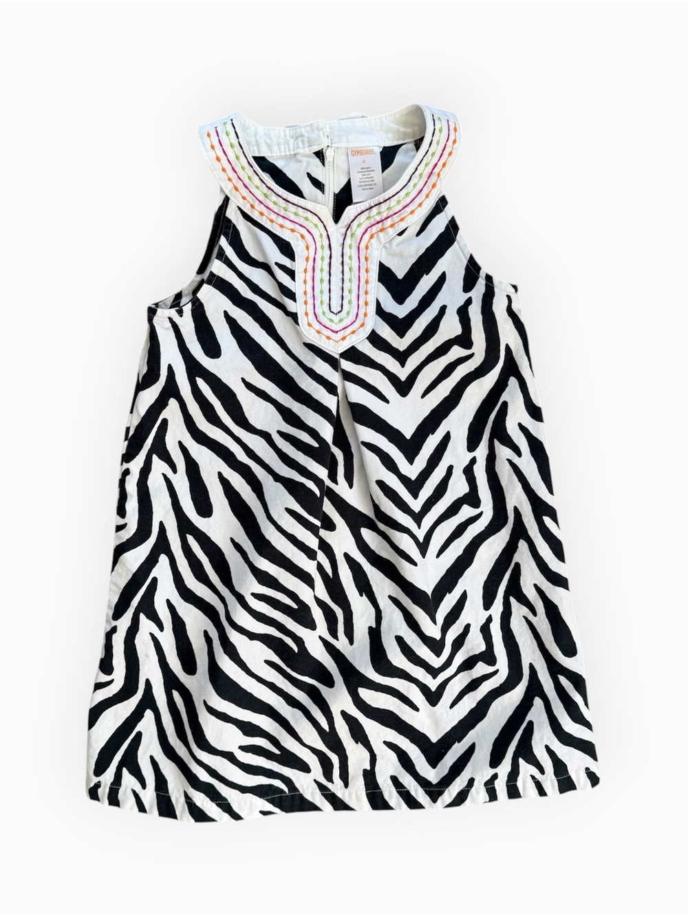 Gymboree Wild For Zebra Black White Stripe Dress Rainbow Embroidered Collar Sz 6